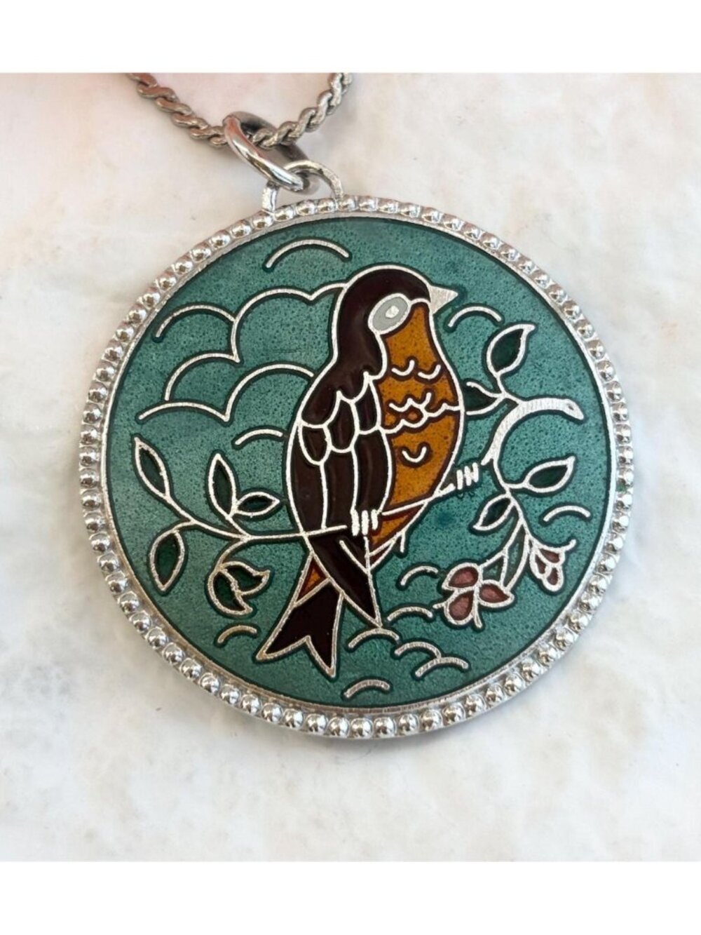 Sarah Coventry "Spring Song" Green Robin Bird Vintage 80's Pendant Necklace